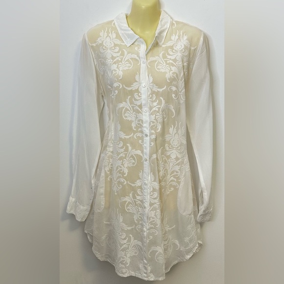 Johnny Was White Embroidered Tunic Button Down Shirt size S - Picture 1 of 9